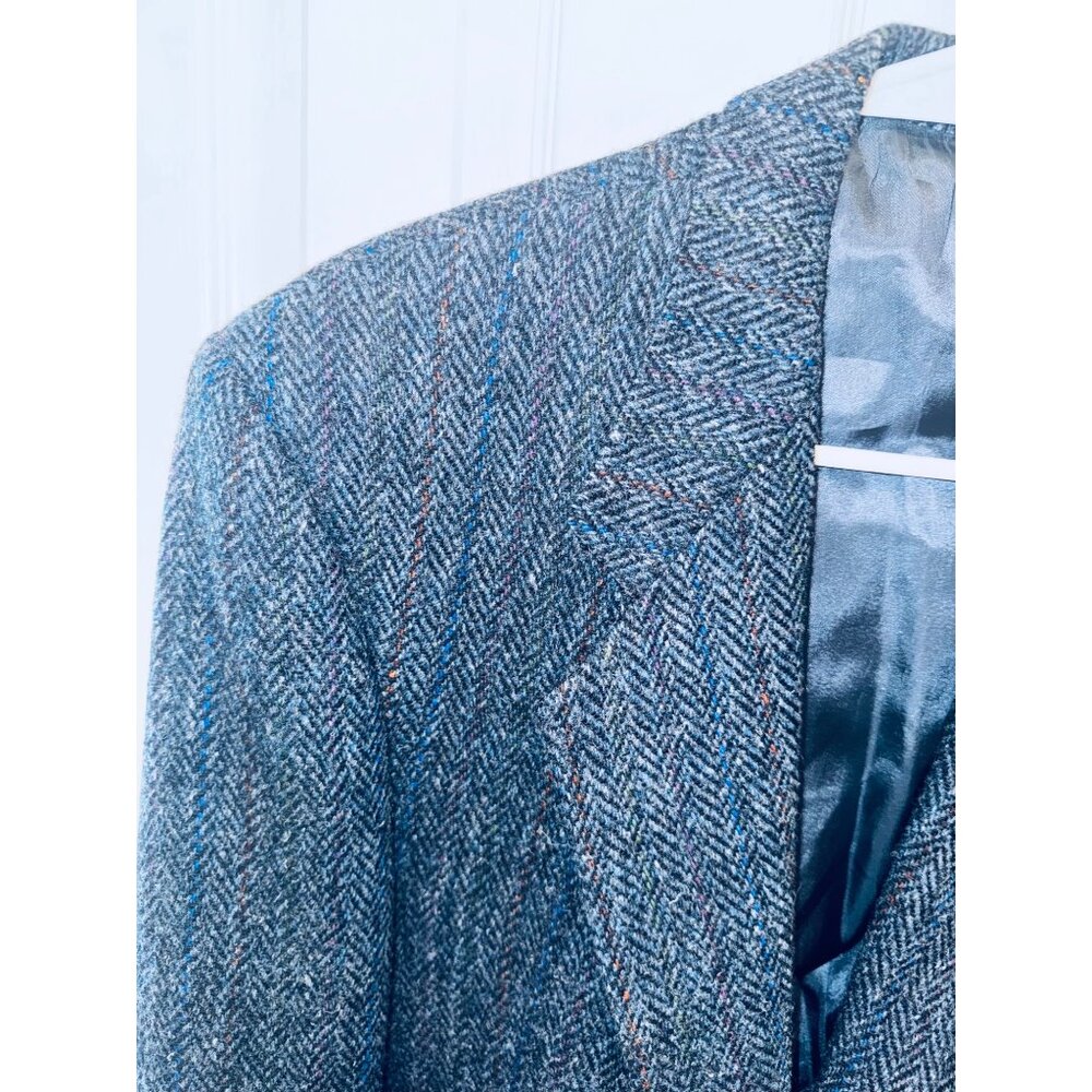 Vintage Ricksons British Wool Herringbone Blazer Jacket 44R Preppy Academic Mone - Picture 14 of 15